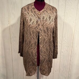 Carol Little Vintage Gold Blouse Tunic Tie Back Size 14